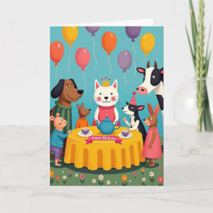 Cartão de Cena de Aniversário Caprichosa