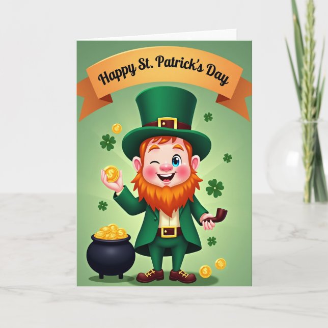Cartão de Cena de Moedas de Ouro de Leprechaun (Frente)