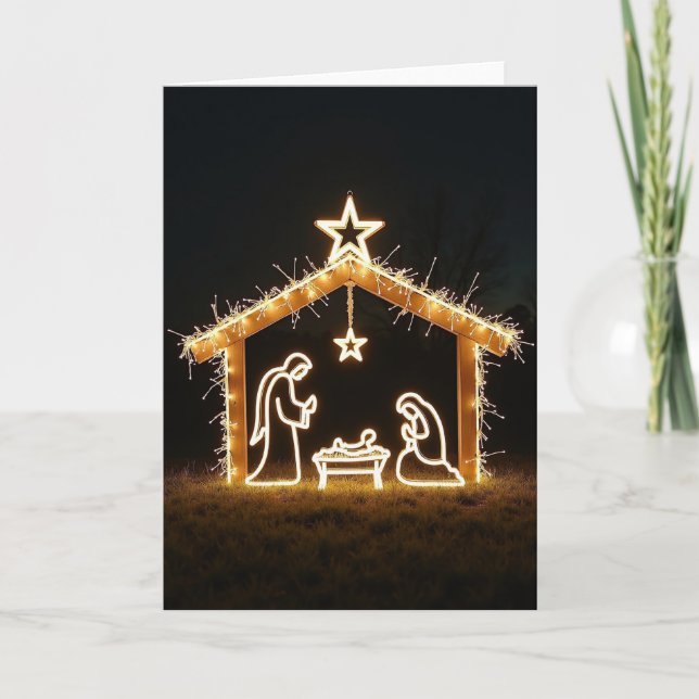 Cartão de Cena de Natal Luminoso (Frente)