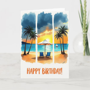 Cartão de Cena de Praia de Aniversário Doce