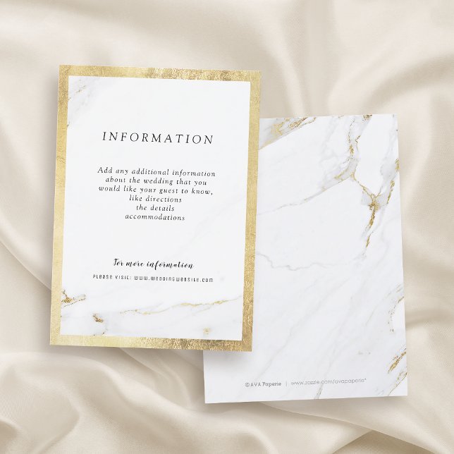 Cartão de cerimônia de casamento moderno de dourad (Faux gold marble modern wedding enclosure card)