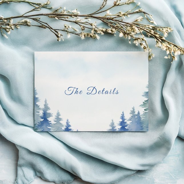 Cartão de cerimônia para pinheiros de inverno boni (Pretty winter pine trees wedding enclosure card with evergreen pine tree watercolor)