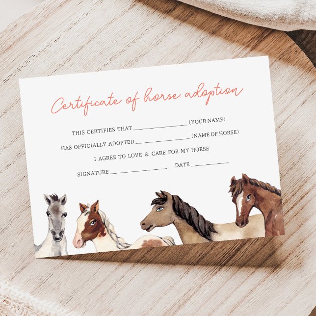 Cartão de Certificado de Adoção de Cavalo (Criador carregado)