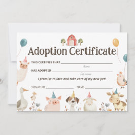 Cartão de Certificado de Adoção para Animais de Cr