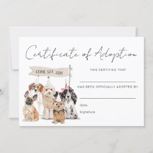 Cartão de Certificado de Adoção Pawty Puppy Dog va