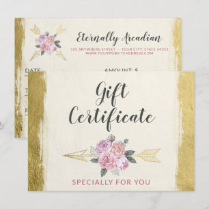 Cartão de Certificado de Presente de Flor Bohemian