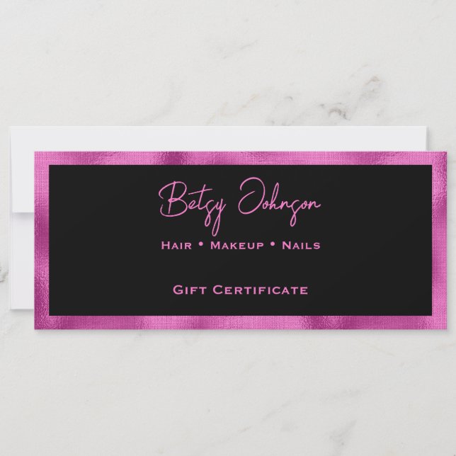 Cartão de Certificado de Presente de Folha Rosa Qu (Frente)