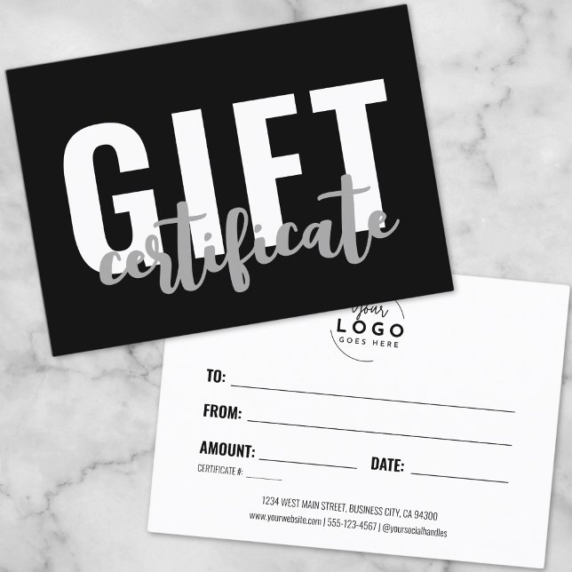 Cartão de Certificado de Presente de Negócios de R (Logo Modern Script Business Gift Certificate Card)