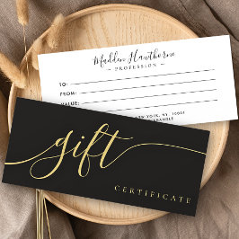 Cartão de Certificado de Presente Dourado Preto pa