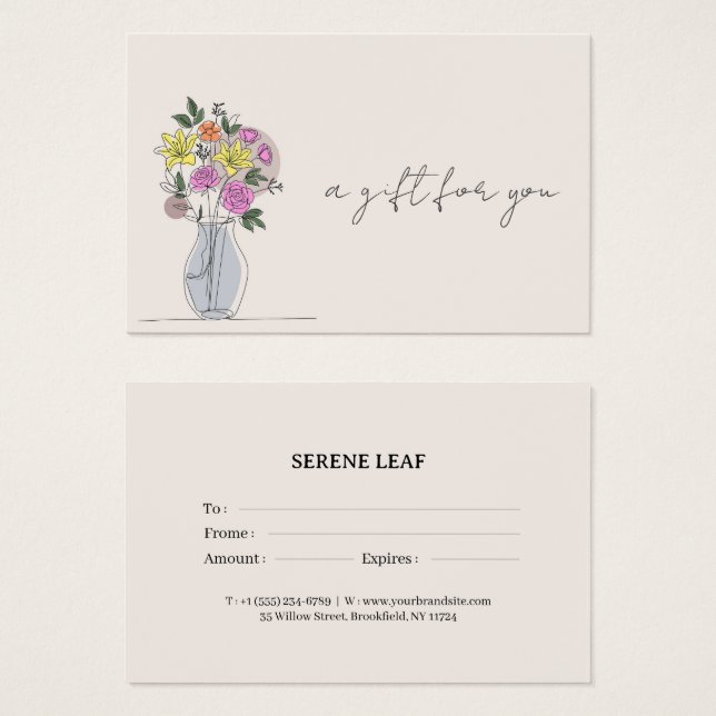 Cartão de Certificado de Presente Floral para Pequ (Frente & Verso)