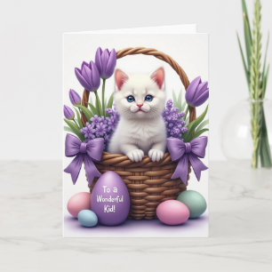 Cartão de Cesta de Primavera de Gatinho Fofo