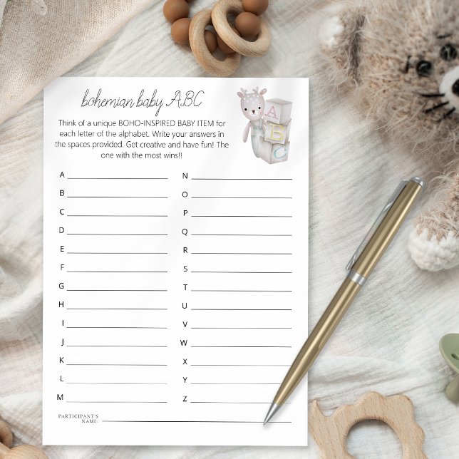 Cartão de Chá Bohemian Baby Toy Bricks ABC (Available as a printable digital download or printed)