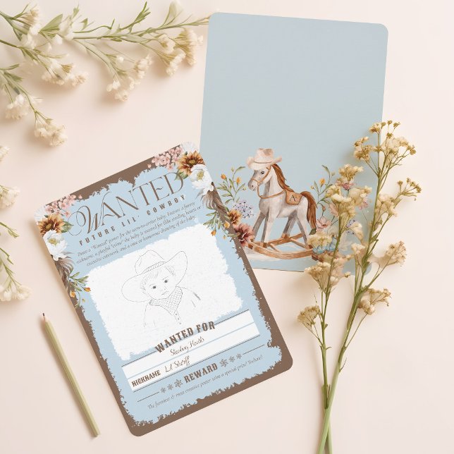 Cartão de Chá de Baby Boy Poster (Western Wanted Poster Baby Boy Shower Game Card)