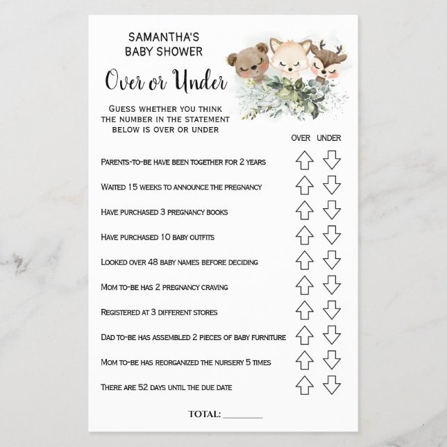 Cartão de chá de bebê bilíngue "Floresta Acima ou  (Frente)