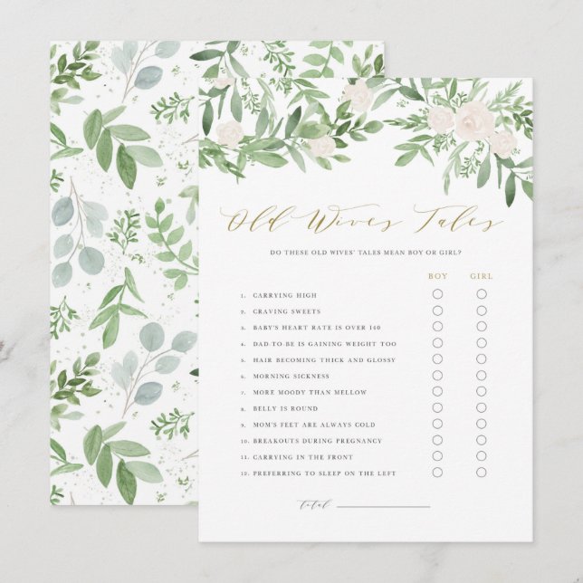 Cartão de Chá de Bebê Conto da Velha Floral Verde (Frente/Verso)