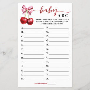Cartão de Chá de fraldas Bebê ABC Cherry Coquette
