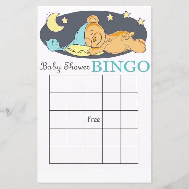 Cartão de chá de fraldas Bingo de urso Cute (Frente)