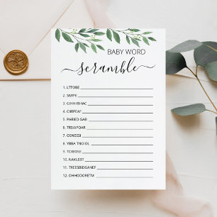 Cartão de Chá de fraldas do Jogo Bebê do Word Scra