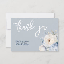 Cartão de chá de fraldas floral azul e branco