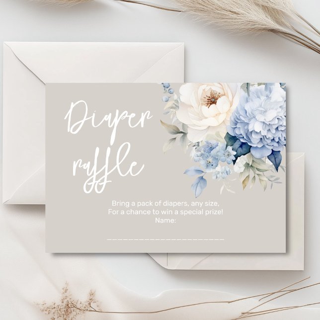 Cartão de chá de fraldas floral azul e branco (Dusty blue and beige watercolor peonies floral baby shower invitation, gender neutral)