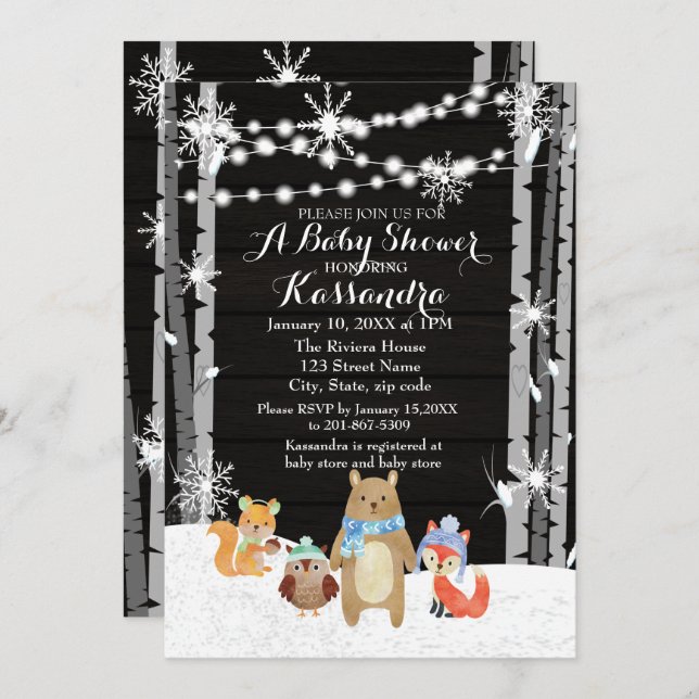 Cartão de Chá de fraldas Florestal de Animais da F (Frente/Verso)