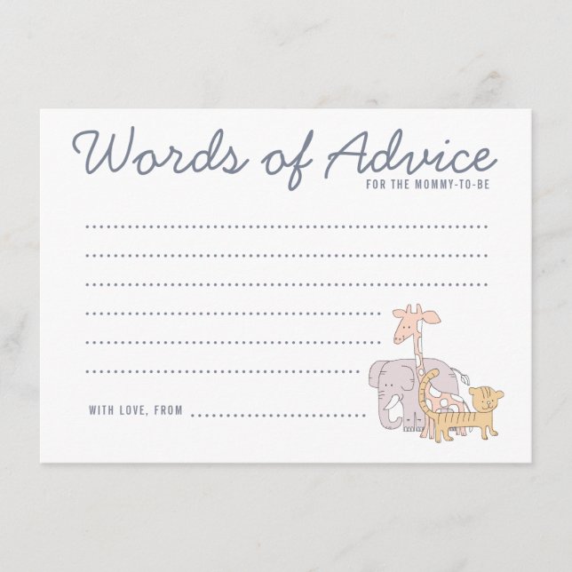 Cartão de Chá de fraldas para Animais Safari Selva (Frente)