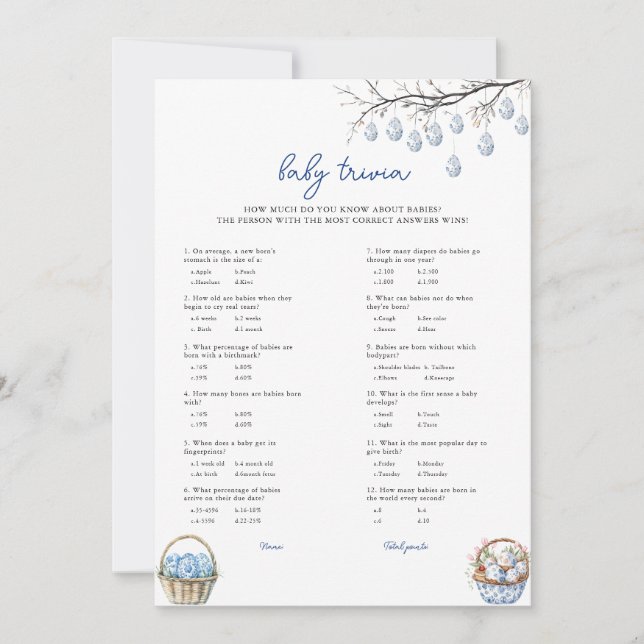 Cartão de Chá de fraldas para Bebê páscoa Trivia (Frente)