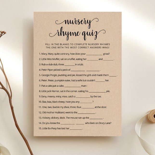 Cartão de Chá de fraldas Rhyme Rhyme Quiz (Criador carregado)