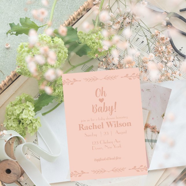 Cartão de Chá de fraldas Rosa Delicado (Criador carregado)