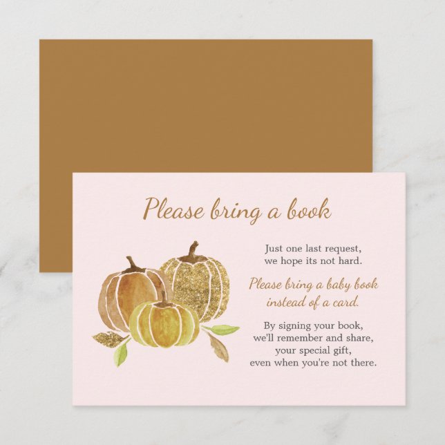 Cartão de Chá de fraldas Rosa-Rosa-Abóbora-Aquarel (Frente/Verso)