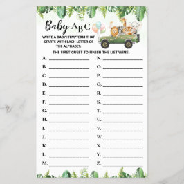 Cartão de Chá de fraldas Safari Animal Baby ABC