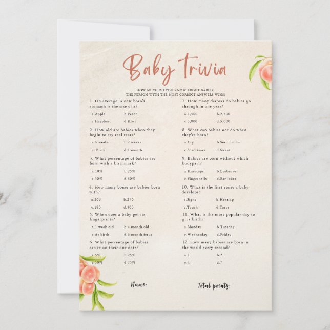 Cartão de Chá de fraldas Summer Baby Trivia (Frente)