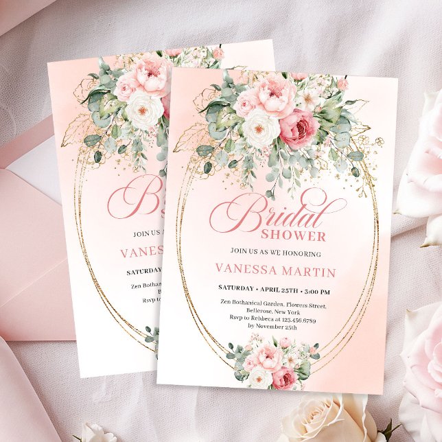 Cartão de Chá de Noiva Chic Blush e Gold Dusty Ros (Chic Blush and Gold Dusty Rose Bridal Shower Card)