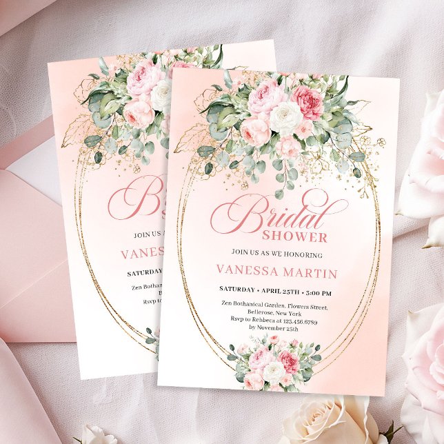 Cartão de Chá de Noiva Rosa Dourado Moderno (Modern Blush Pink Rose Gold Bridal Shower Card)
