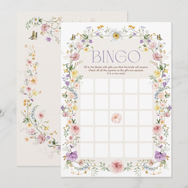Cartão de Chá de panela de Pastel Wildflower Bingo (Frente/Verso)