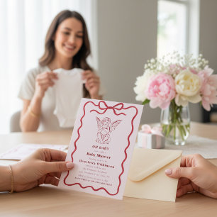Cartão de Chamada de Bebê Rosa Arco Vermelho Queru