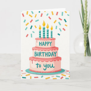 Cartão de Chamas de Bolo de Aniversário Doce