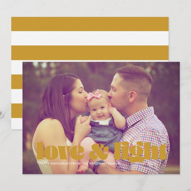 Cartão de Chanucá de Foto de Solteiro Dourado e le (Frente/Verso)