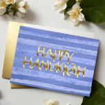 Cartão de Chanucá Feliz, Dourado e Azul Stripe<br><div class="desc">Designs de Umua. Impresso e enviado pela Zazzle ou suas afiliadas.</div>