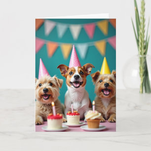 Cartão de Chapéu de Festa de Cachorrinhos Alegres