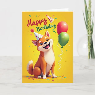 Cartão de Chapéu de Festa de Canino de Desenho Ani