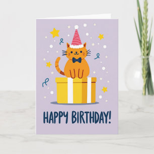 Cartão de Chapéu de Festa de Felino Fofo