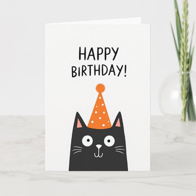 Cartão de Chapéu de Festa de Gato Fofo (Frente)