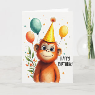 Cartão de Chapéu de Festa do Macaco Alegre