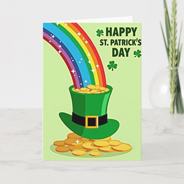 Cartão de Chapéu de Leprechaun Arco-íris (Frente)
