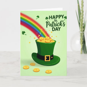 Cartão de Chapéu de Leprechaun Dourado Arco-íris
