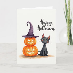 Cartão de Chapéu Roxo Feliz Halloween