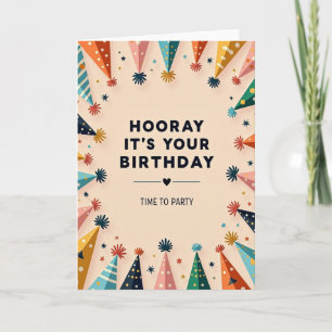 Cartão de Chapéus de Festa de Aniversário Hooray