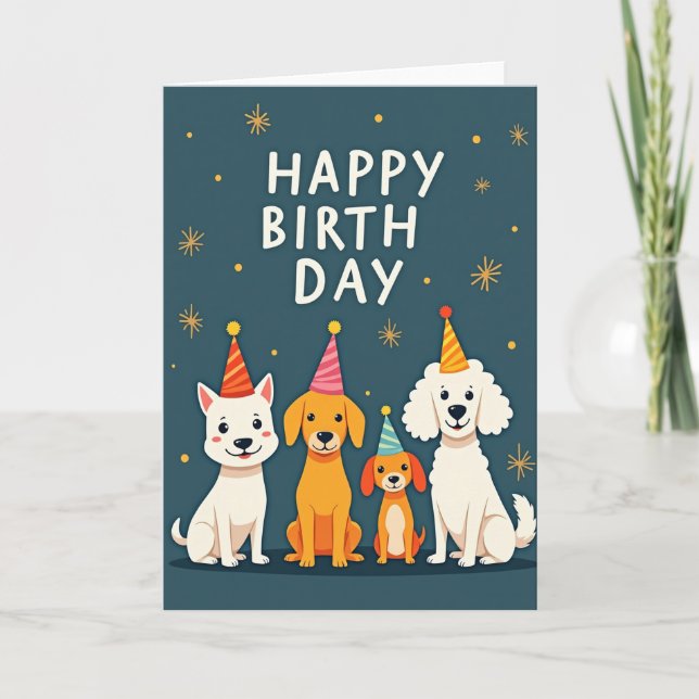 Cartão de Chapéus de Festa de Cachorros Alegres (Frente)