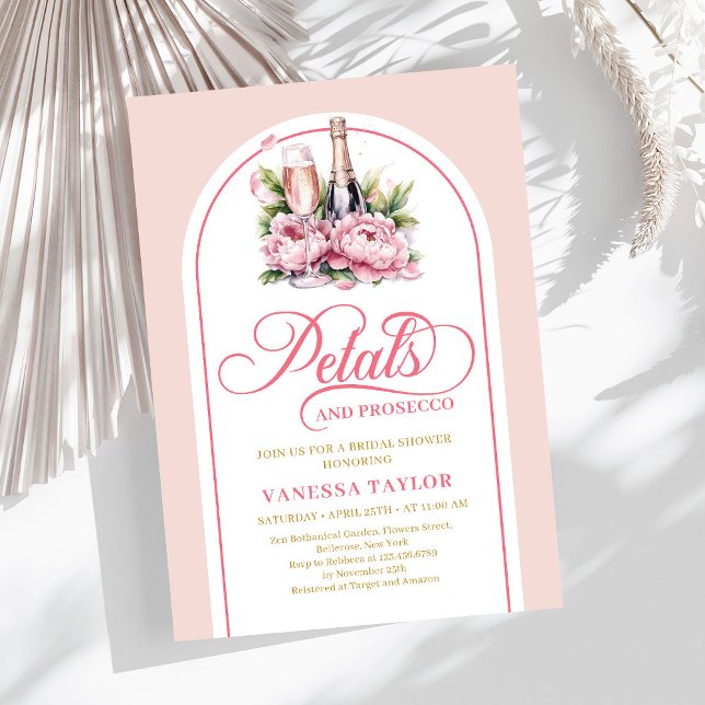 Cartão de chuva de ouro com pétalas modernas e pro (Modern petals and prosecco blush gold shower card)